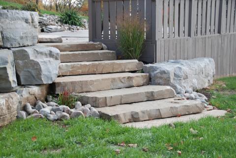 Stone steps to the deck